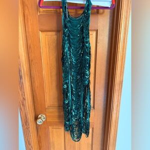 PrettyLittleThing Green Sequin Backless Dress with Body suit
